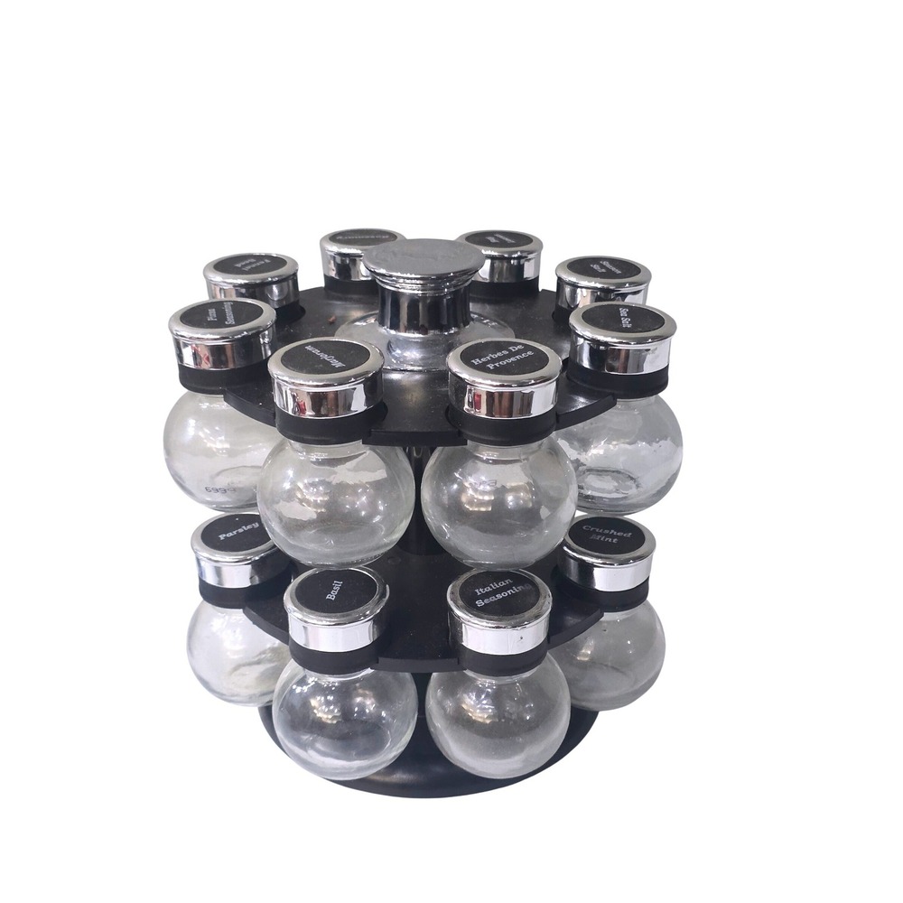 Kamenstein Revolving 12 Jar Spice Rack Organizer Black Chrome Rotating Carousel
